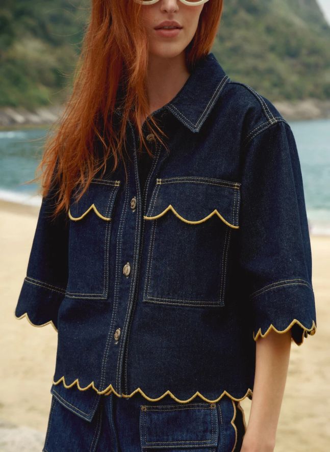 Chemise Short Scallops | Denim brut