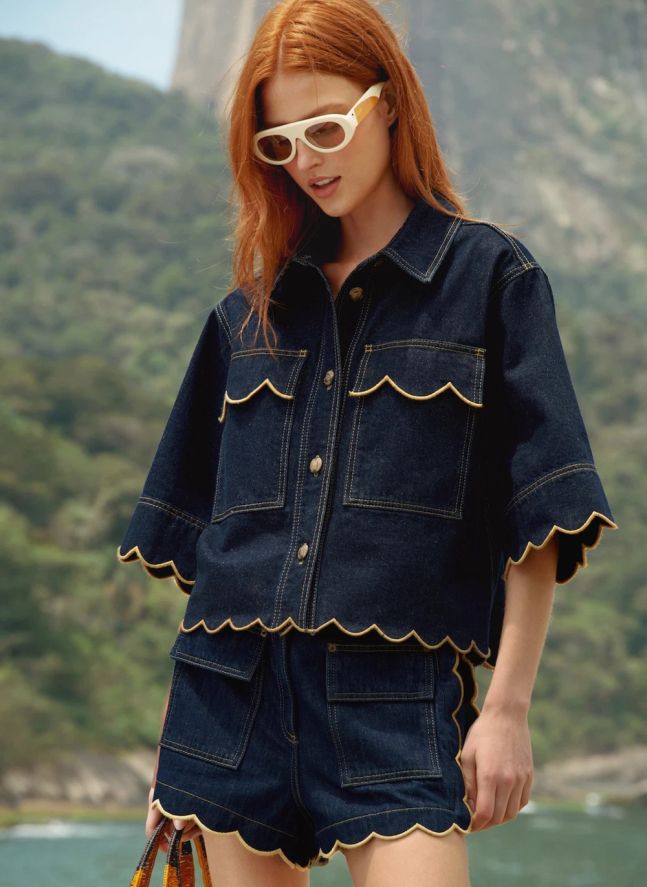 Chemise Short Scallops | Denim brut