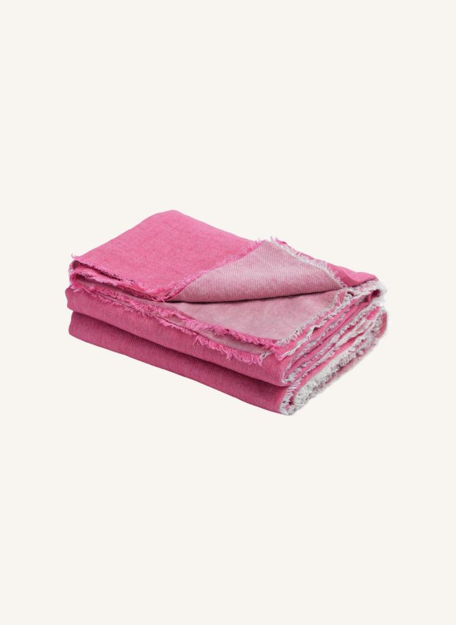 Plaid Vice Versa frangé en lin lavé | Pivoine/Givré