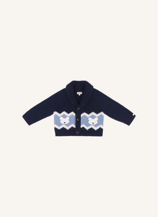Cardigan Kwinten Ours Polaire Laine Merinos | Bleu marine