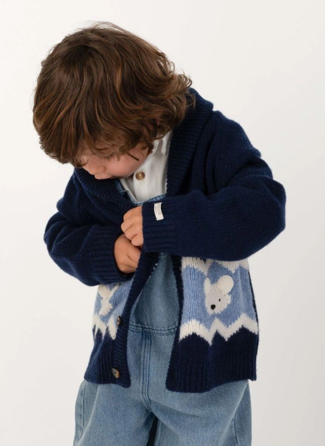 Cardigan Kwinten Ours Polaire Laine Merinos | Bleu marine