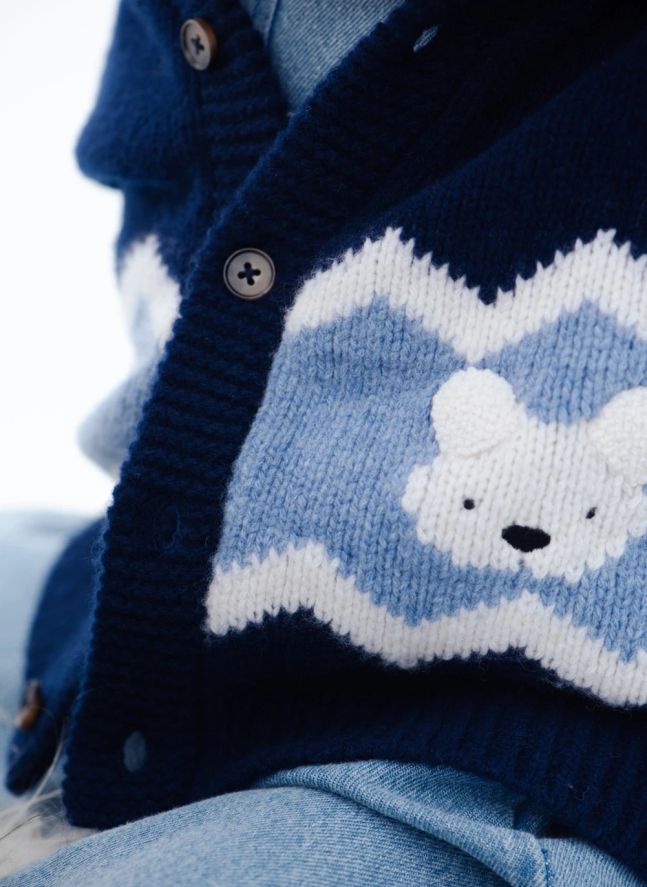 Cardigan Kwinten Ours Polaire Laine Merinos | Bleu marine