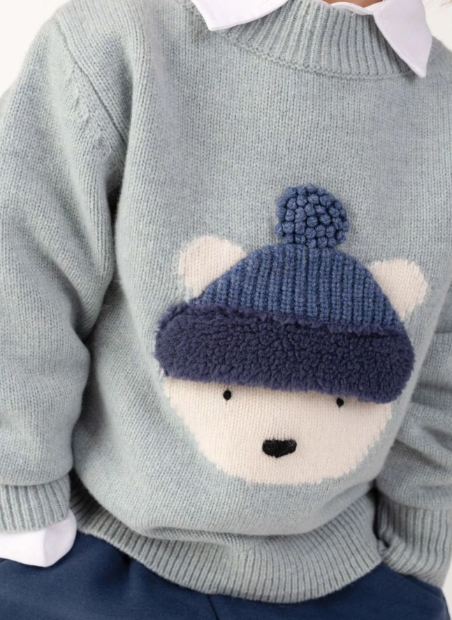 Denn Polar Bear Merino Wool Sweater | Bluish grey