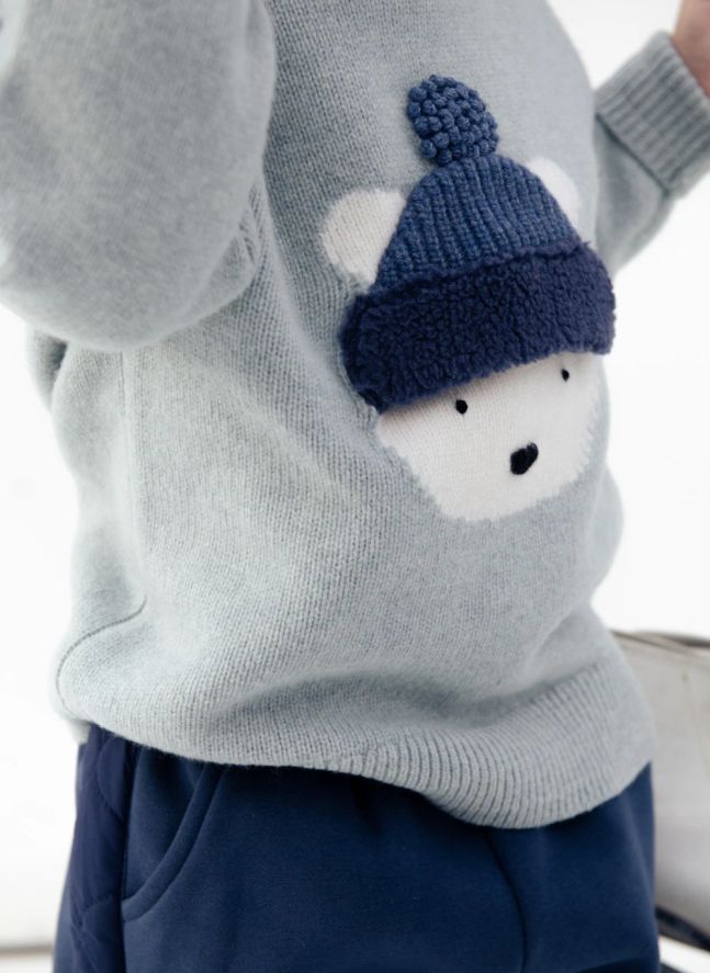 Denn Polar Bear Merino Wool Sweater | Bluish grey