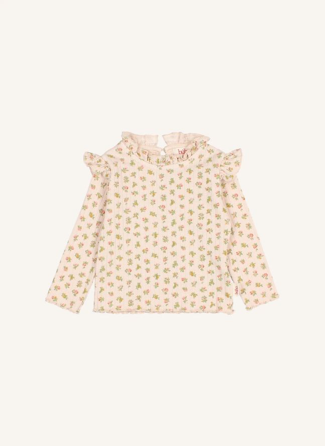 T-shirt Côtelé Volants Cottage Fleuri | Rose pâle