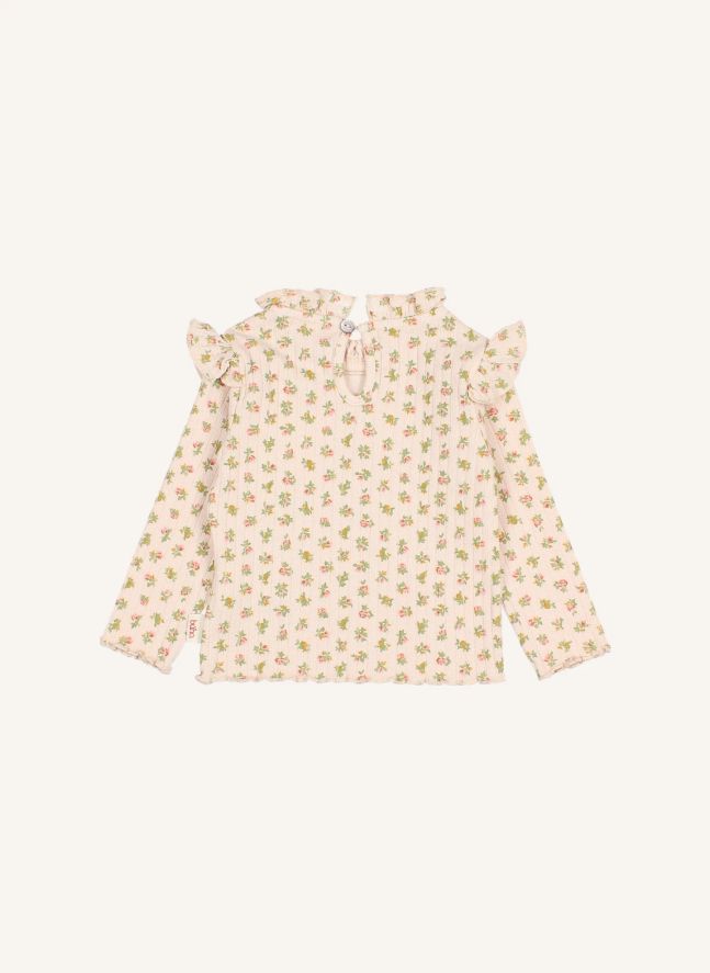 T-shirt Côtelé Volants Cottage Fleuri | Rose pâle