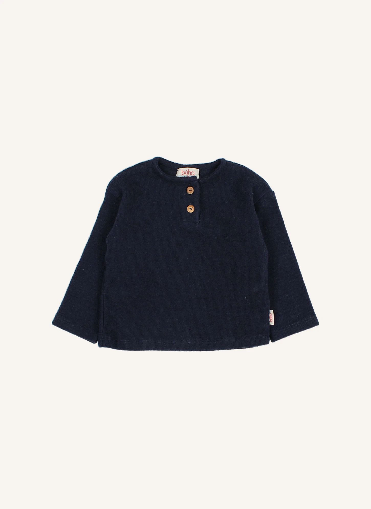 T-shirt Col Boutons Côtelé | Bleu marine- Image produit n°0