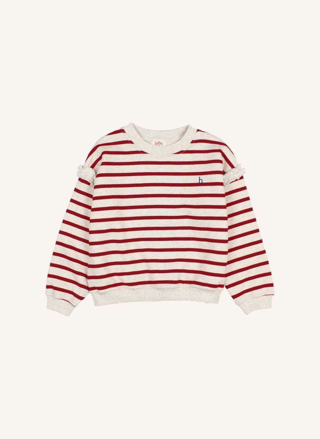 Sweat Girly Sailor Rayé Coton Bio | Rouge cerise