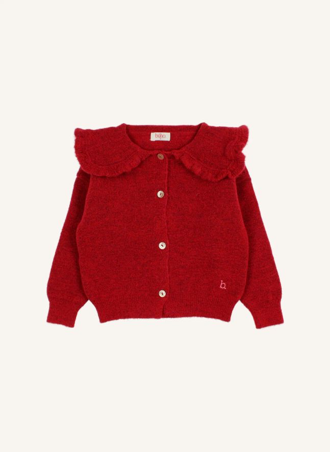 Cardigan Col Claudine Girly | Rouge cerise