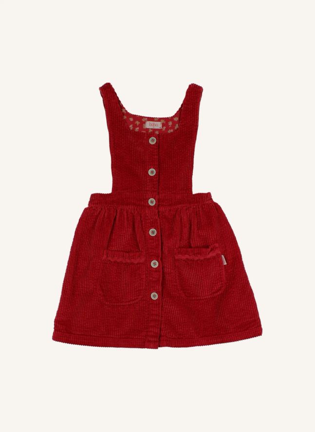 Robe Boutons Velours Côtelé | Rouge cerise