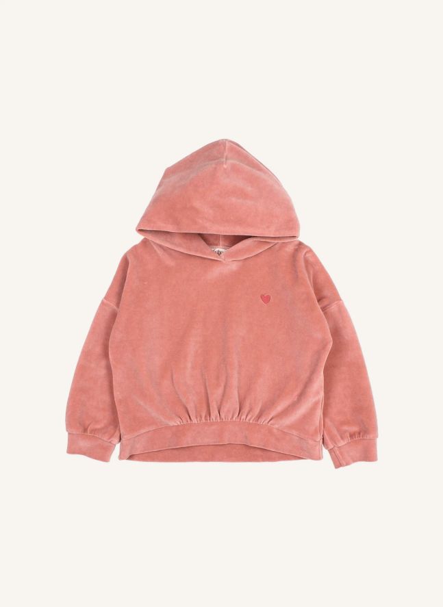 Sweat Capuche Cœur Velours | Rose