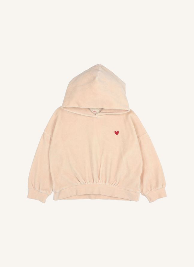 Sweat Capuche Cœur Velours | Rose pâle