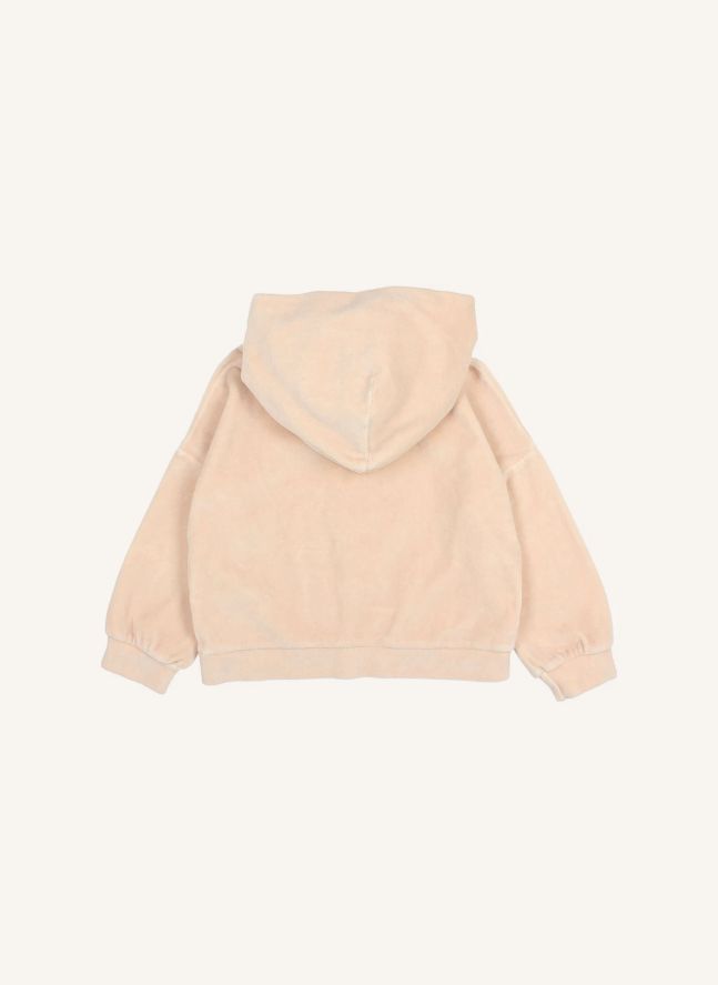 Sweat Capuche Cœur Velours | Rose pâle