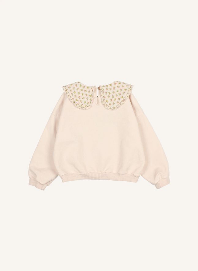 Sweat Col Claudine Fleuri Cottage Coton Bio | Rose pâle