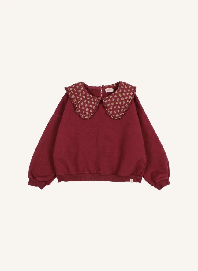 Sweat Col Claudine Fleuri Cottage Coton Bio | Bordeaux