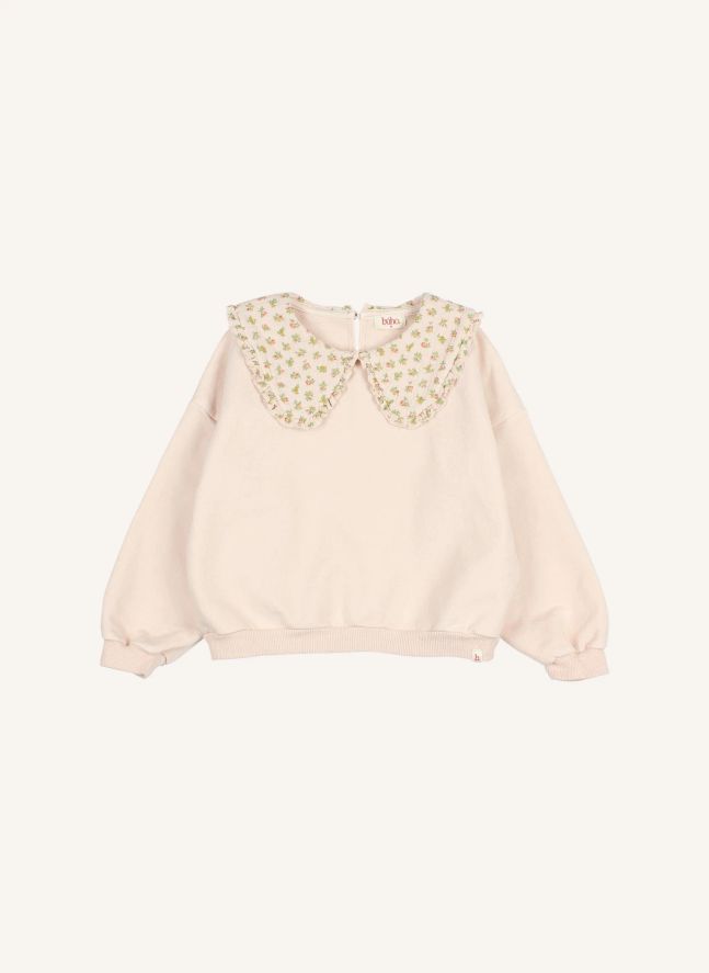 Sweat Col Claudine Fleuri Cottage Coton Bio | Rose pâle