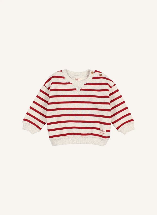 Sweat Sailor Rayé Coton Bio | Rouge cerise
