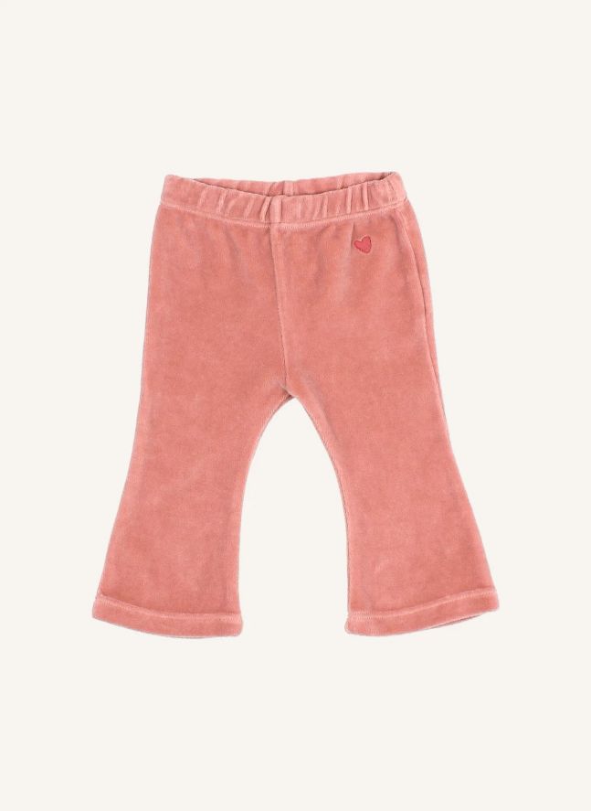 Legging Flare Cœur Velours Coton Bio Bébé | Rose