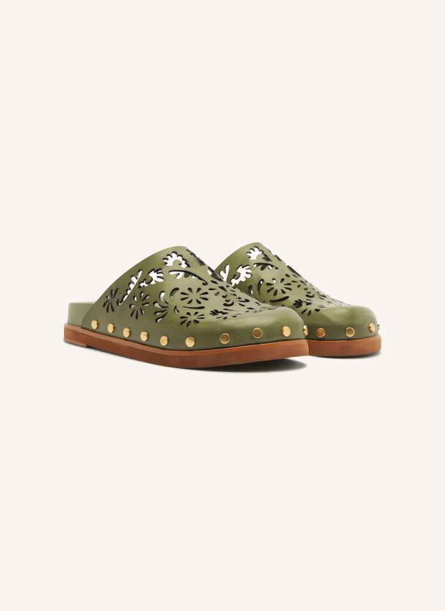 Mules Anatomic Openwork Leather | Khaki