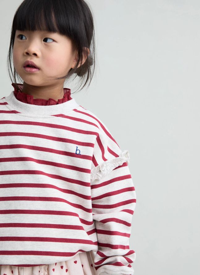 Sweat Girly Sailor Rayé Coton Bio | Rouge cerise