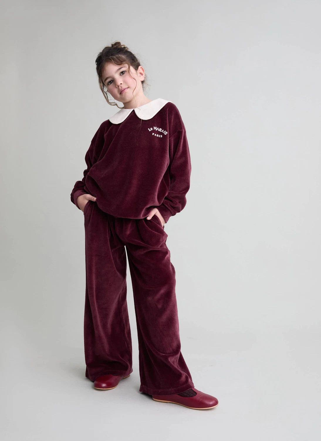 Pantalon Large Velours | Bordeaux- Image produit n°1