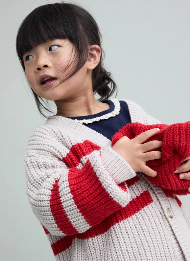 Cardigan Rayé | Rouge