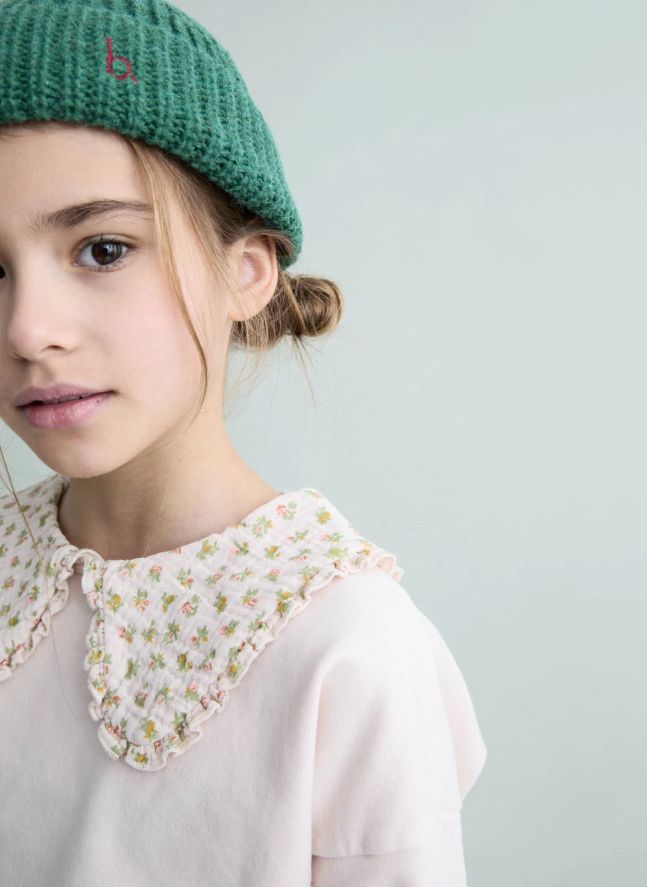 Sweat Col Claudine Fleuri Cottage Coton Bio | Rose pâle