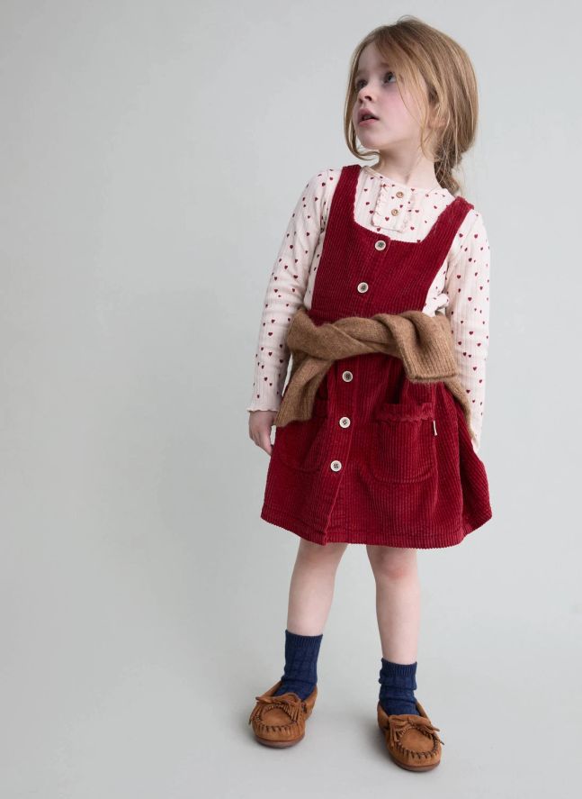 Robe Boutons Velours Côtelé | Rouge cerise