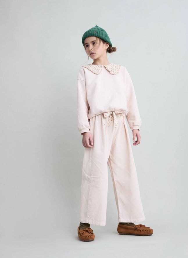 Sweat Col Claudine Fleuri Cottage Coton Bio | Rose pâle
