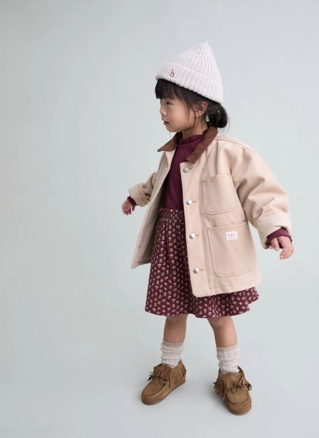 Robe Bi-Matière Cottage Fleurie Coton Bio | Bordeaux