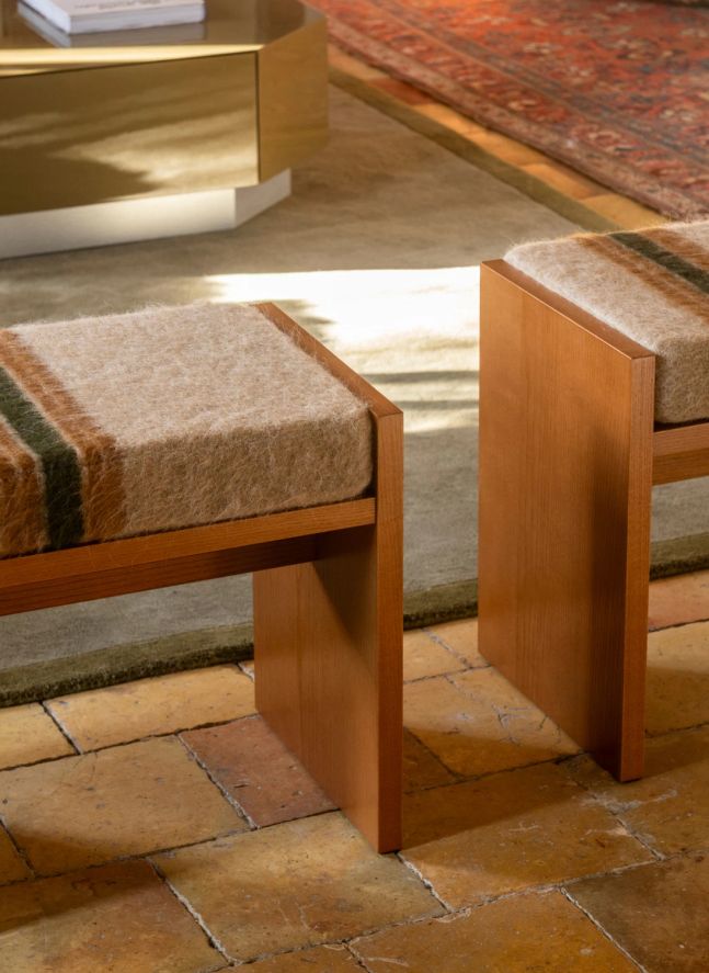 Tabouret Chiesa en mohair à rayures | Marron