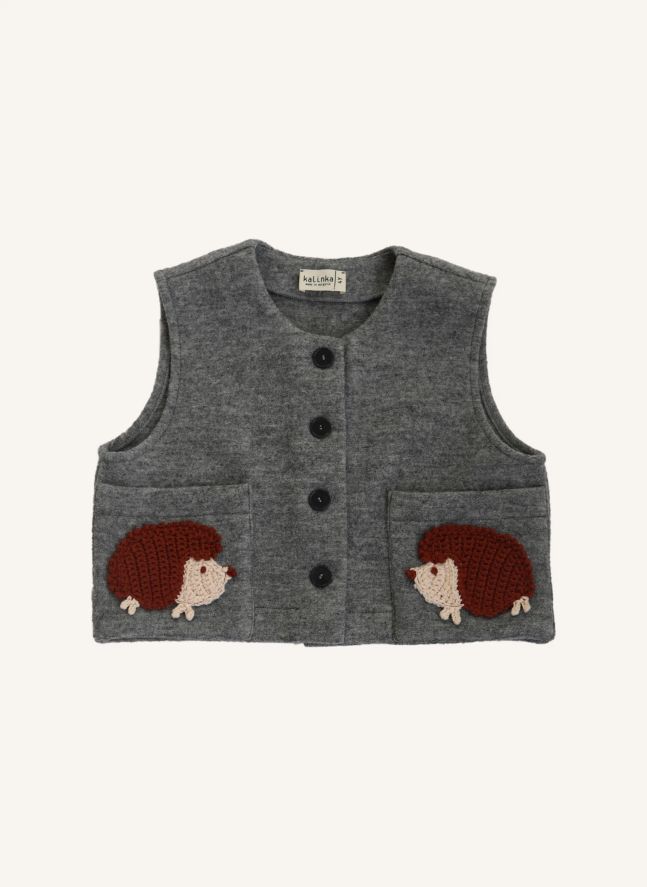 Veste Sans Manches Hedgehog Laine Feutrée | Gris