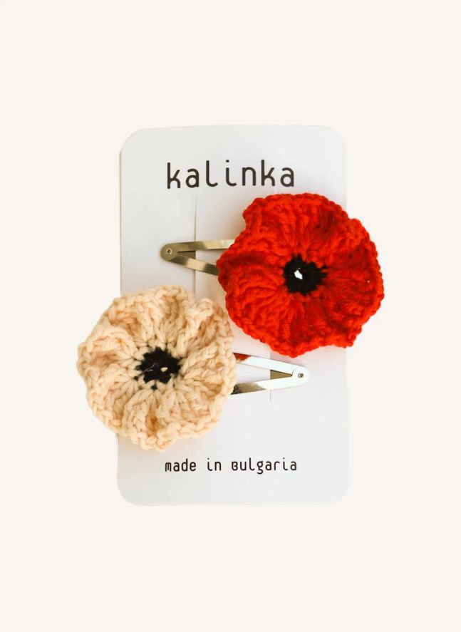 Lot de 2 Barrettes Crochet Poppy Laine Mérinos | Rouge