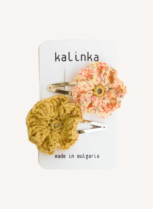 Lot de 2 Barrettes Crochet Poppy Laine Mérinos | Jaune