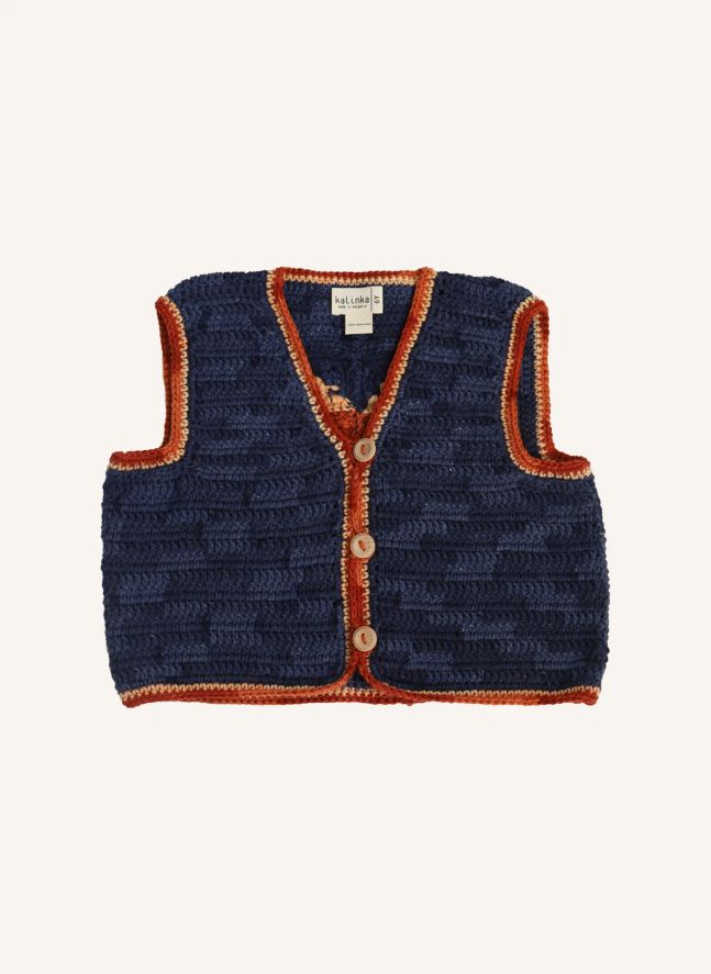 Gilet Sans Manches Crochet Linden Laine Mérinos | Bleu marine