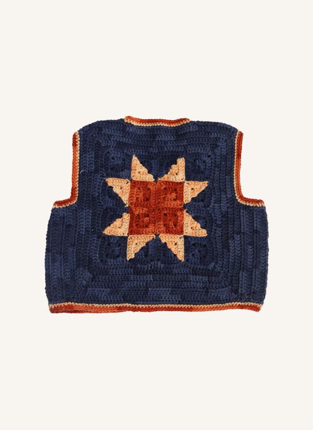 Gilet Sans Manches Crochet Linden Laine Mérinos | Bleu marine