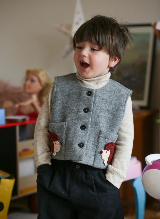 Veste Sans Manches Hedgehog Laine Feutrée | Gris