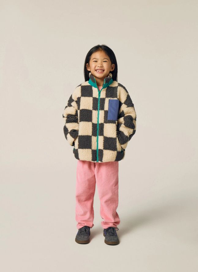 Veste Façon Sherpa Damier | Ecru