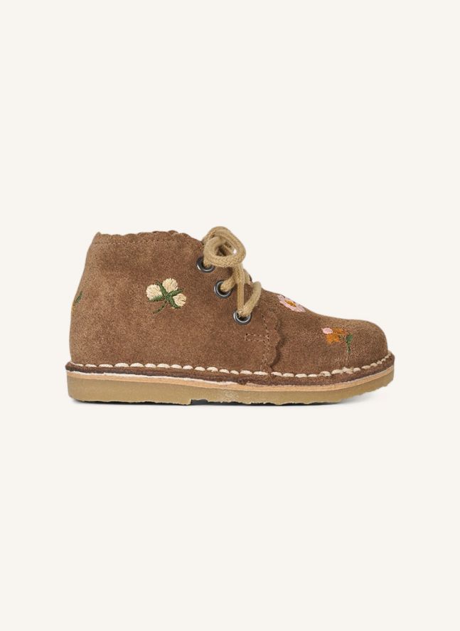 Suede Embroidered Lace Scallop Boots - Uniqua Collection | Beige