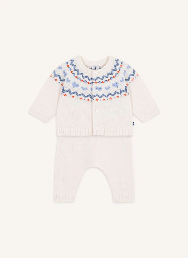 Ensemble Cardigan et Pantalon Jacquard Laine | Bleu