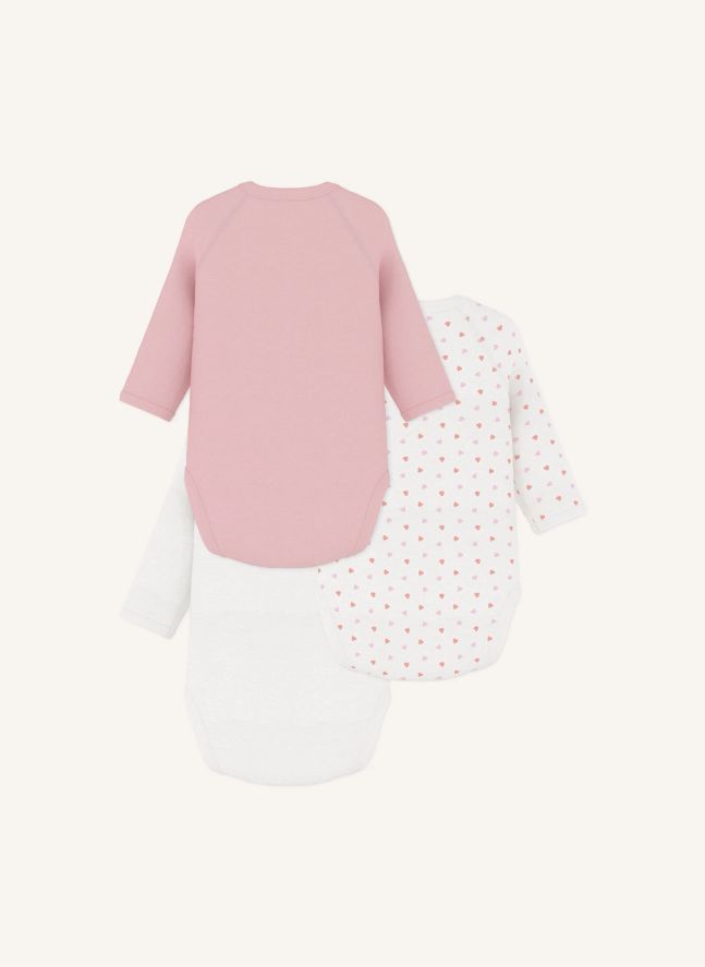 Lot de 3 Bodies Petit Cœurs Coton Bio | Rose