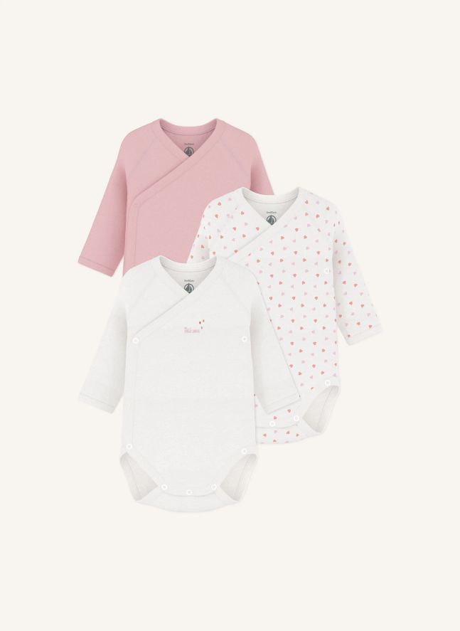 Lot de 3 Bodies Petit Cœurs Coton Bio | Rose
