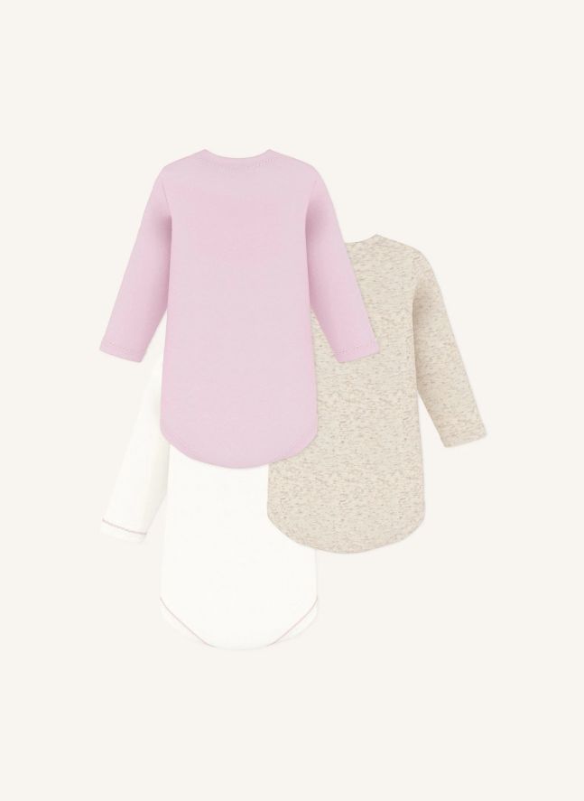 Lot de 3 Bodies Unis Nœuds Coton Bio | Rose