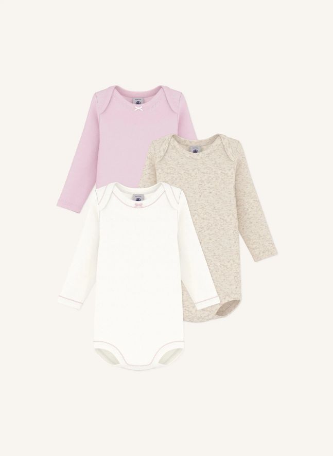 Lot de 3 Bodies Unis Nœuds Coton Bio | Rose