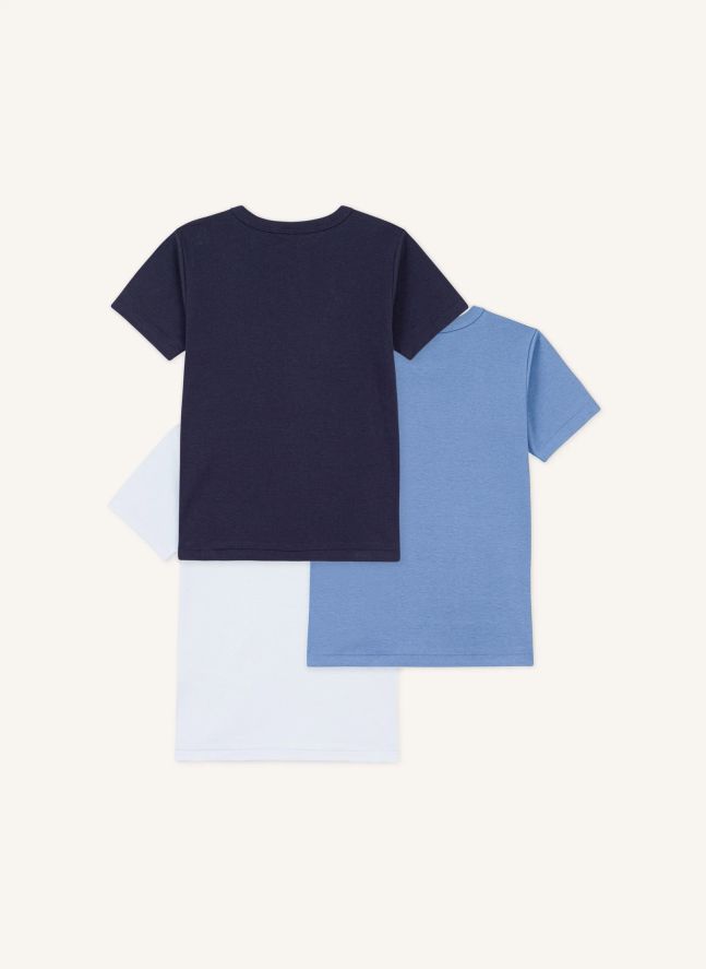 Lote de 3 camisetas lisas de algodón orgánico de manga corta | Azul