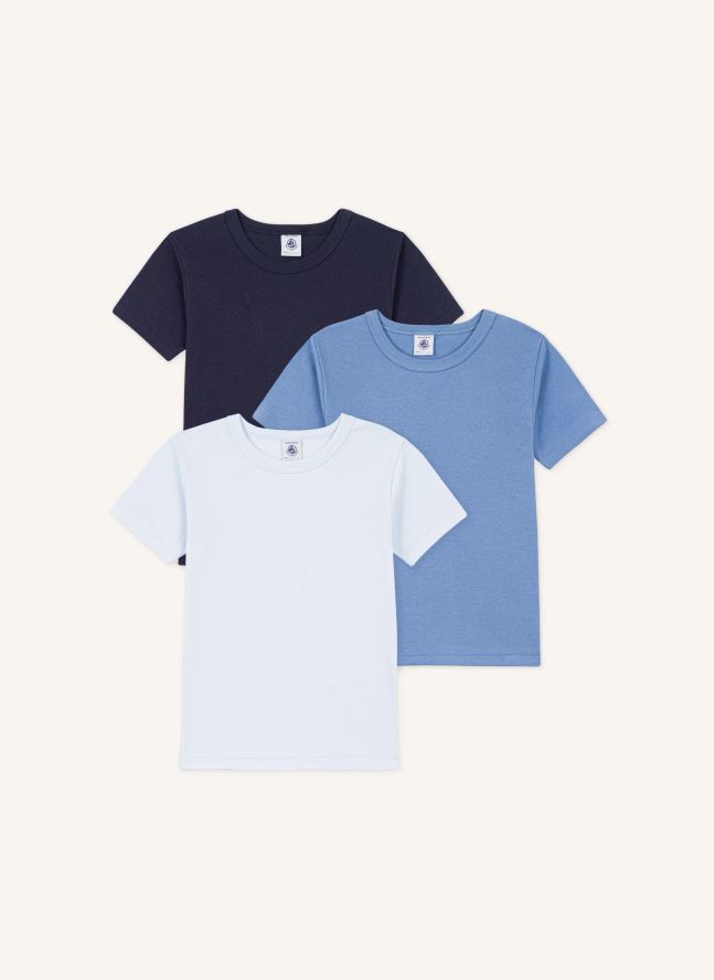 Lote de 3 camisetas lisas de algodón orgánico de manga corta | Azul