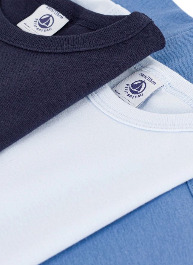Lote de 3 camisetas lisas de algodón orgánico de manga corta | Azul