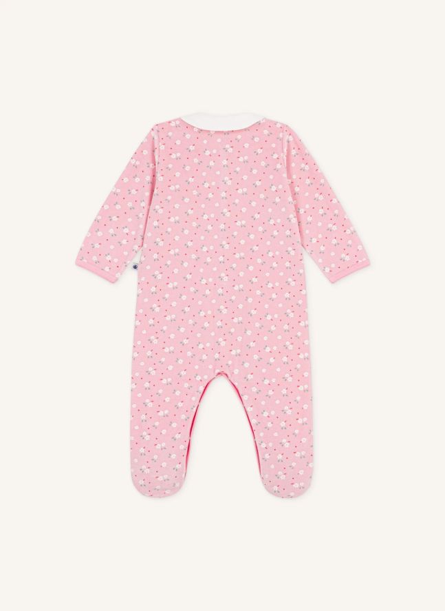 Pyjama Dors Bien Col Fleuri Velours Coton Bio | Rose