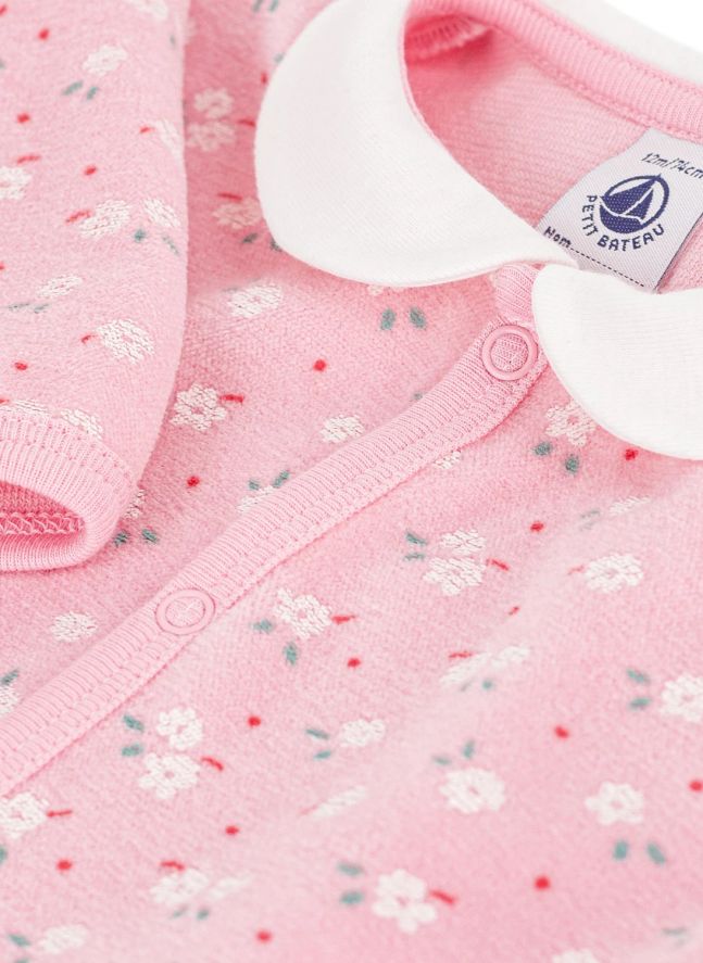 Pyjama Dors Bien Col Fleuri Velours Coton Bio | Rose