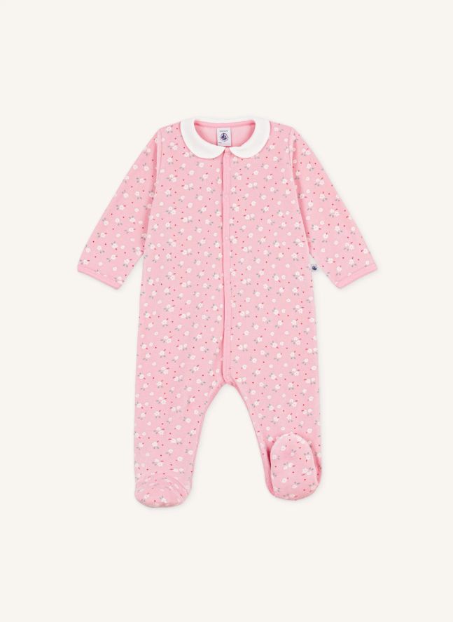 Pyjama Dors Bien Col Fleuri Velours Coton Bio | Rose